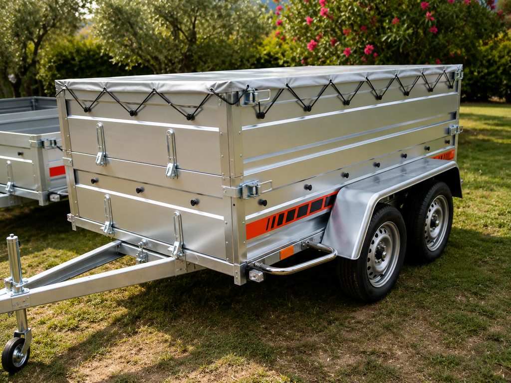 RIMORCHIO BORO DOPPIO ASSE 500/750 KG – RIBALTABILE E TRASFORMABILE IN PIANALE